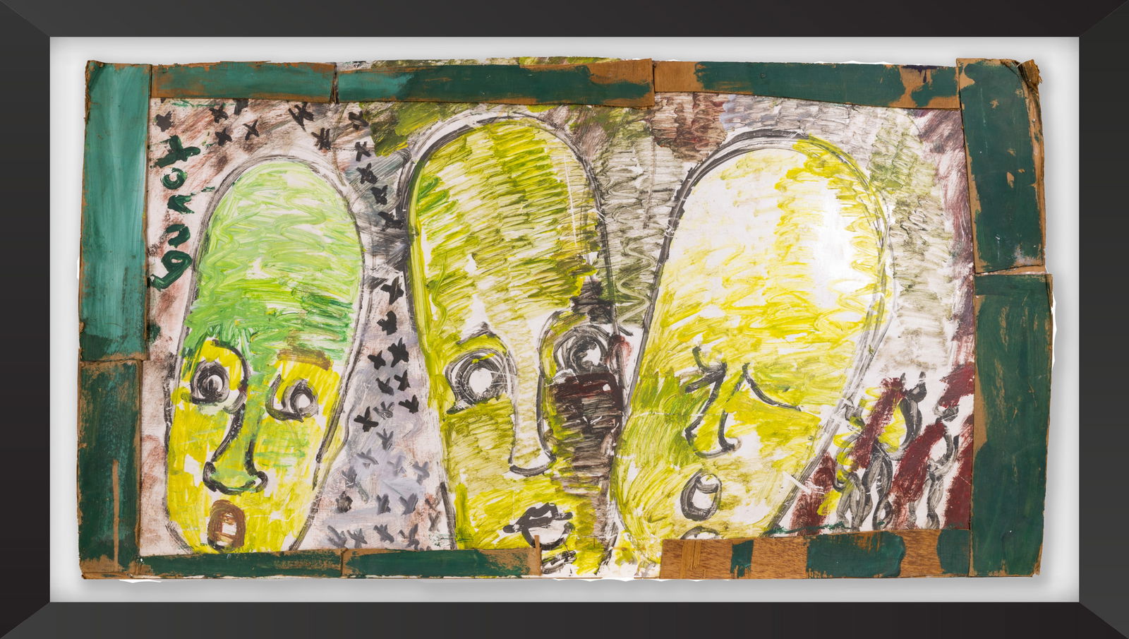 Purvis Young Three Heads Signed Original Large 49" Painting on Cardboard w/ COA (1 of 19)