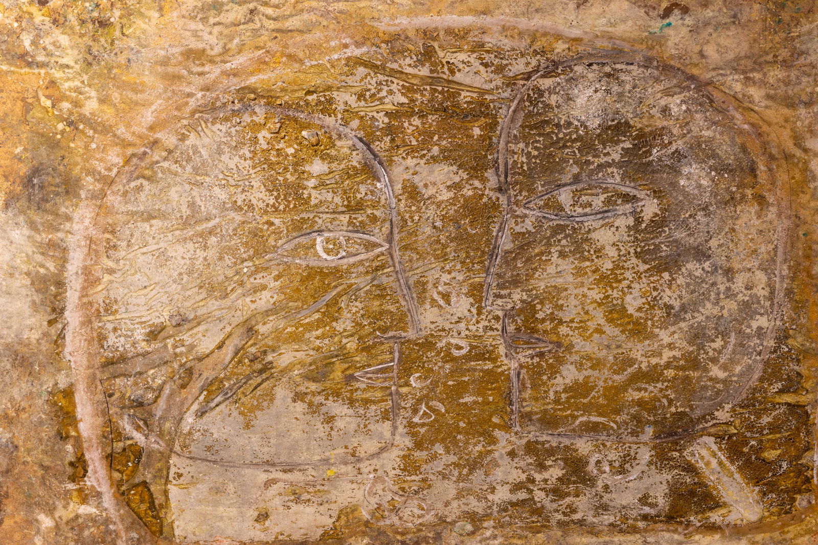 Jamali Grey/Green: Artist: Jamali Title: Untitled Figurative Medium: Mixed media fresco tempera painting Dimensions: 54 1/2" x 78" canvas Edition: Original Inscription: Artist's studio label JAMALI ART AND PEACE, INC. a