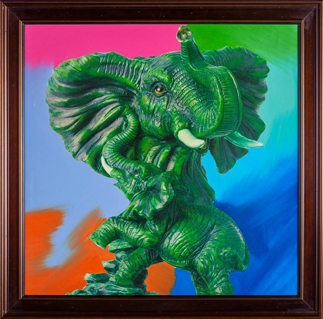 Steve Kaufman, Elephant Power Original Oil Painting on Screen print Canvas (1 of 8)