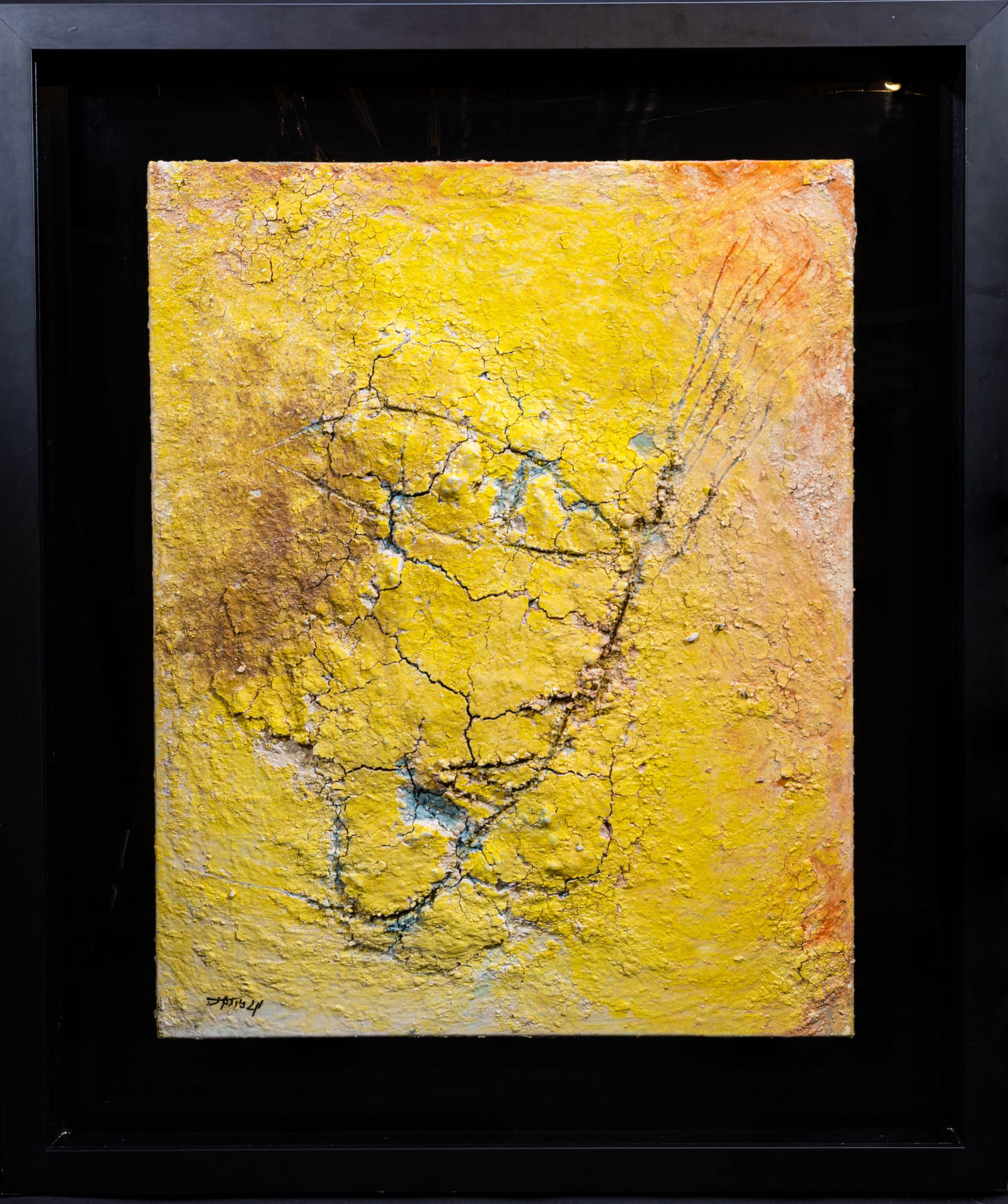 Jamali, Yellow Fresco Tempura Painting: Artist: Jamali Title: Yellow Fresco Medium: Tempura on CanvasÂ Size: Frame 40 1/2" x 34 1/2" ; canvas 30" x 24" Edition: Original Inscription: Signed lower left Documentation: Includes Gallery Certif