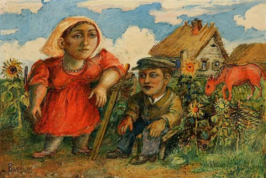 David Burliuk Peasants on the Farm  Oil Painting (1 of 3)