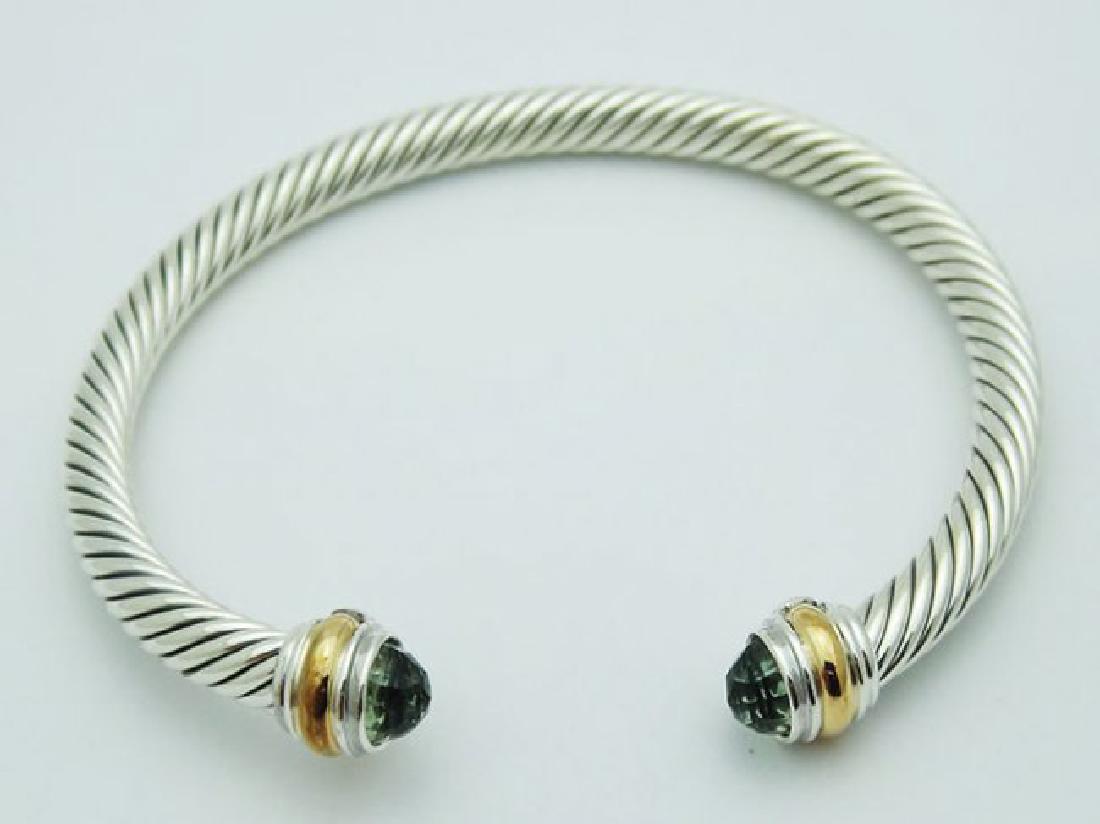 David Yurman 925 Silver Cable Bracelet Prasiolite 14K (1 of 4)