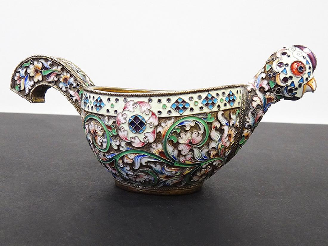 LARGE RUSSIAN IMPERIAL SILVER ENAMEL KOVSH (1 of 5)