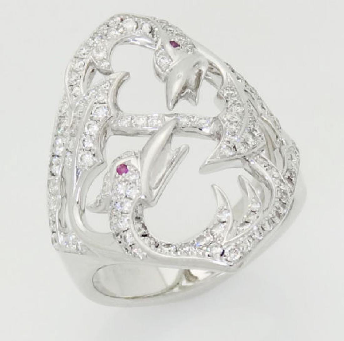 Stephen Webster 18k Gold Round Cut Diamond Birds: Stephen Webster 750 (18k) White Gold Brilliant Round Cut Diamond Birds Ring Size 7 Designer: Stephen Webster Stones & Gems: Brilliant Round Cut Diamonds Total Item Weight: 10g Size: 7 Measurements: 26