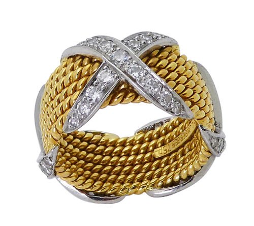 Tiffany & Co Schlumberger X Diamond 6 Row Rope 18k Ring (1 of 4)