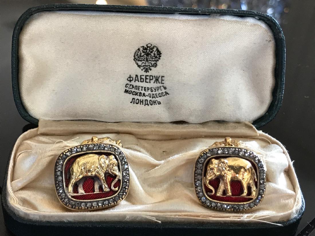 Russian Elephant Cufflinks Red. Silver Diamonds Enamel (1 of 4)