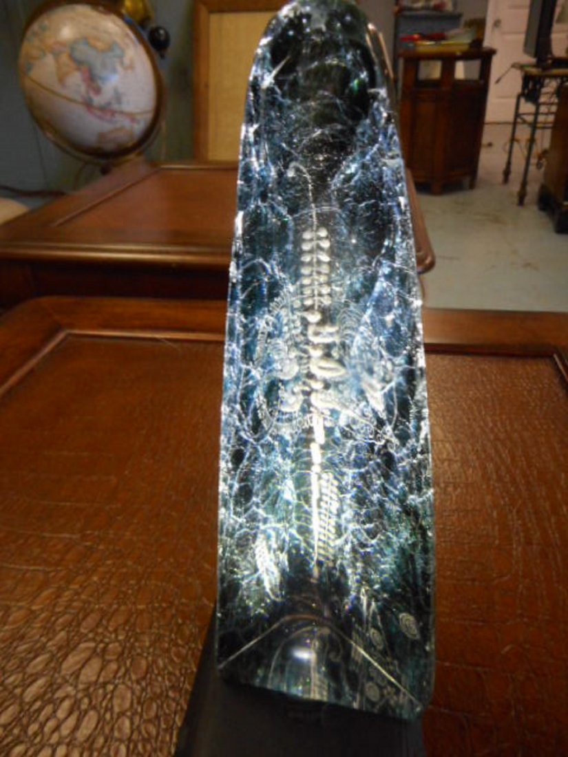 VINTAGE KOSTA SIGNED GORAN WARFF paperweight: VINTAGE KOSTA SIGNED GORAN WARFF SWEDEN PAPERWEIGHT LAPLAND FOLK ART SCENE 9 vintage Swedish Kosta Paperweight Signed Warff Lapland Folk Art Scene in the black etched backing Measures 9" tall in a tri