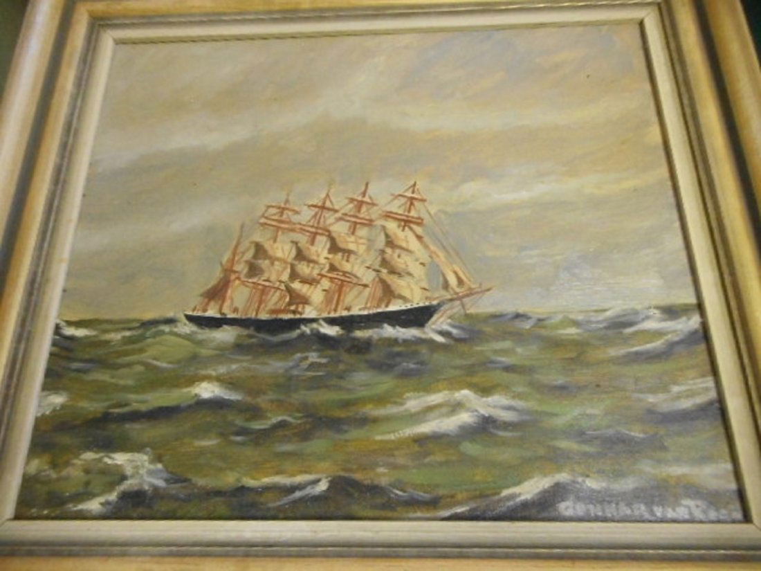 Oil on Canvas Painting MaritimeSailing Ship Van Rosen: Vintage Oil on Canvas Painting of a Maritime Large Sailing Ship at Sea Signed Gunnar Van Rosenin very good condition see pics from deceased estate 17" x 15 1/2" framedGunner Van Rosen went to sea at t