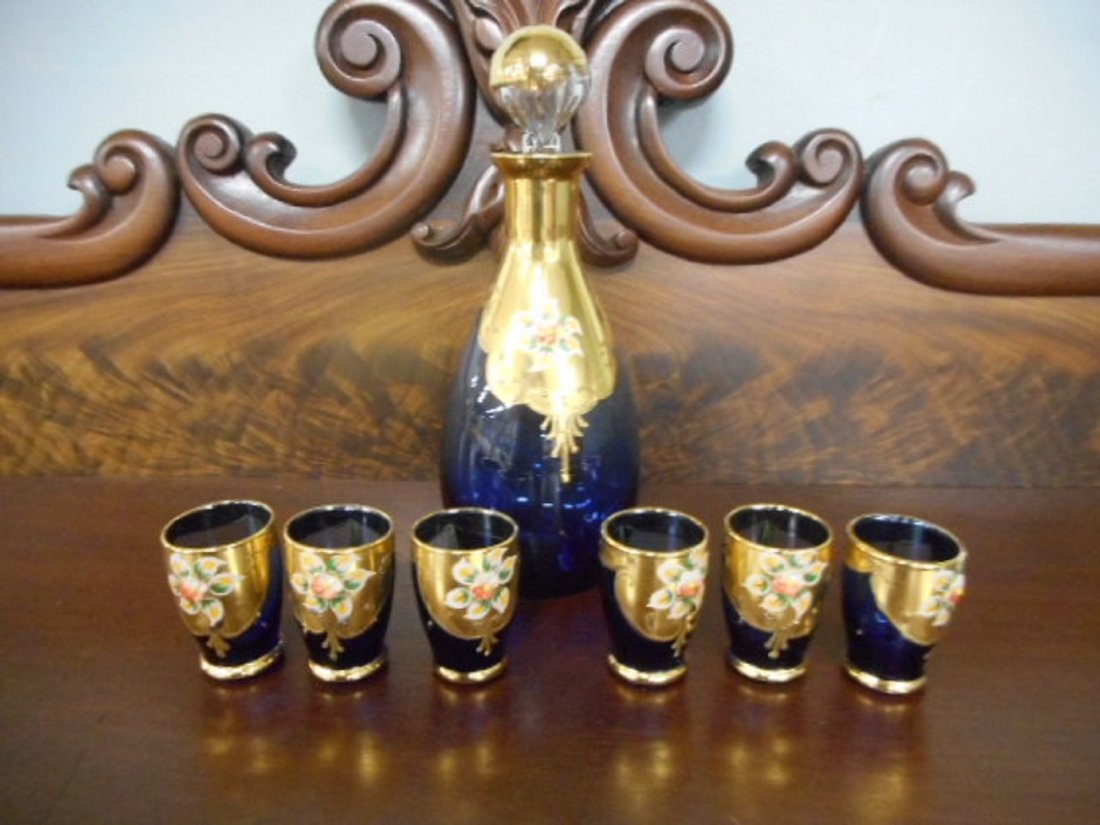 Bohemian Decanter Set cobalt  Blue Glass (1 of 4)