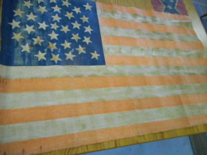 33 stars US American Flag: 33 stars US American Flag written on it went through johnstown Pa Flood. condition good see pics 41" x 27" from estate