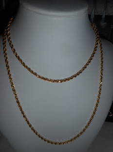 14K yellow gold 30" rope chain necklace: 14K yellow gold 30" rope chain necklace marked on clasp 14k22 grams in excellent condition