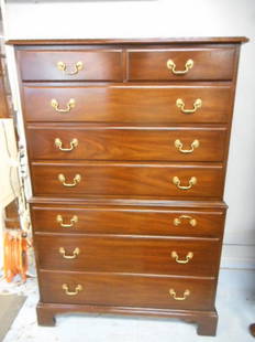 Henkel Harris furniture Solid Mahogany Chest: Henkel Harris furniture Solid Mahogany Chest on Chest of Drawers Dresser excellent condition drawers move freely and working condition 55 1/2" tall 36" wide 20" deep from estate