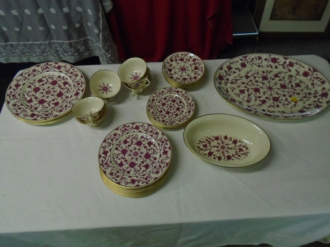 MCM Franciscan Lorraine Maroon Porcelain China Set 34pc (1 of 6)