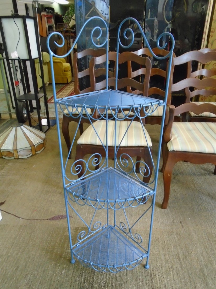 Corner wrought iron free standing shelf (1 of 2)