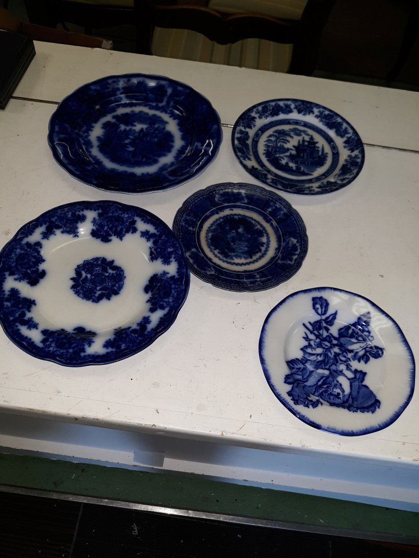 5 Pieces of Flow Blue Pates  waldorf,Dalton,Burgess (1 of 11)