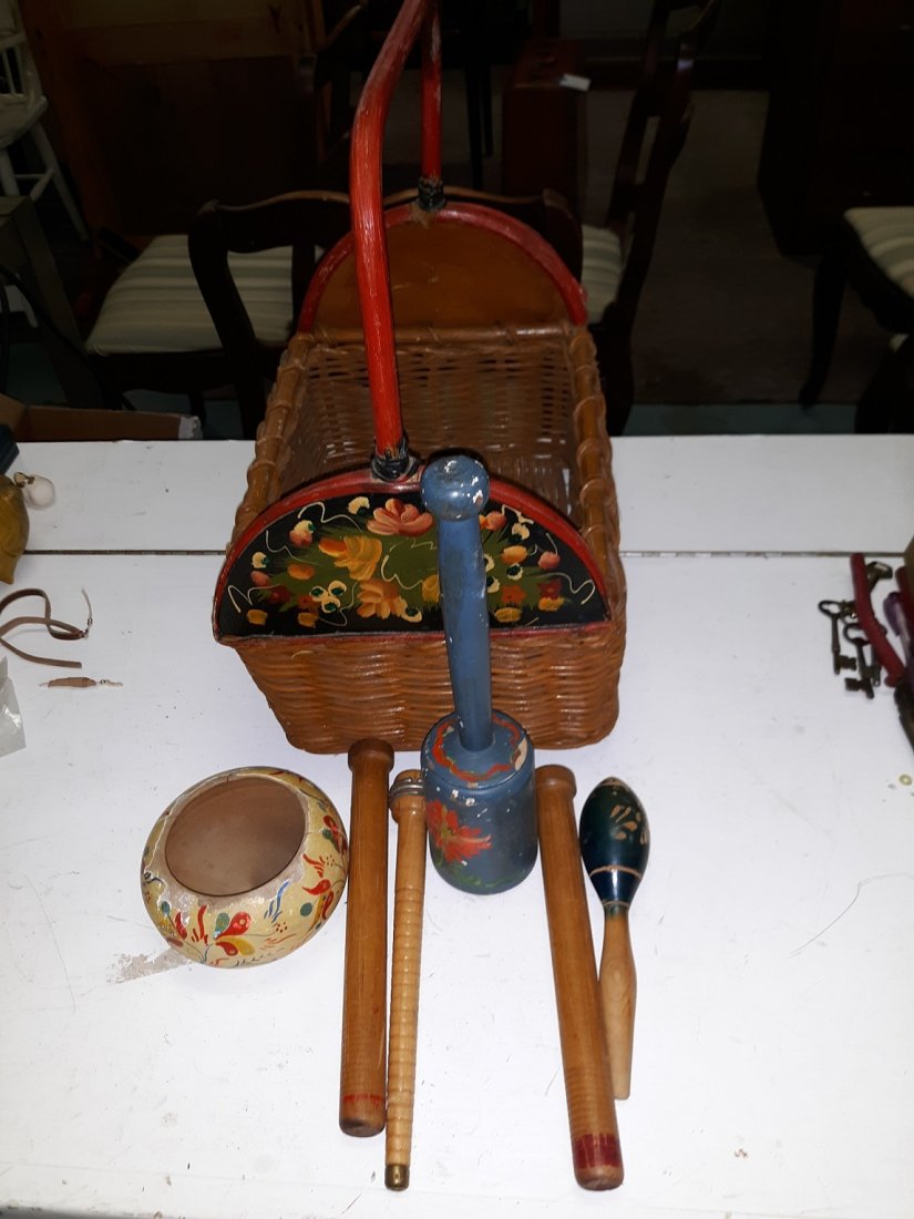 antique dutch tole lot basket pestle gourd shaker (1 of 11)