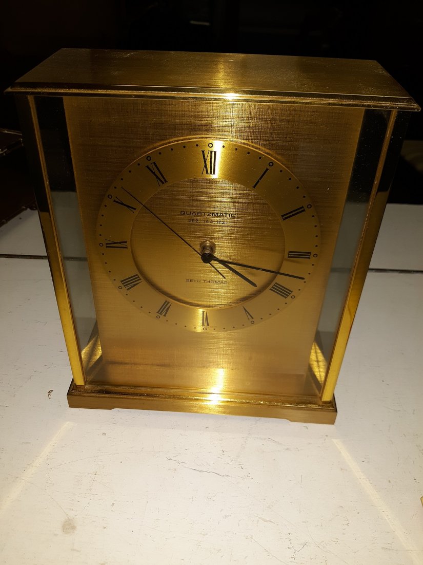 Quartzmatic Seth Thomsa  brass/glass Clock Dedication (1 of 5)