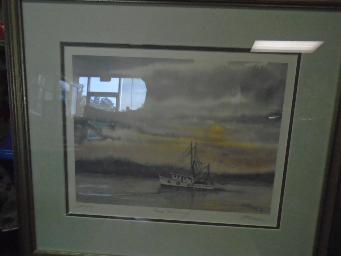 Barry Horowitz "artist proof" Shrimp Boat Morning Frame: Barry Horowitz "artist proof" Shrimp Boat Morning signed and framed in excellent condition see pics estate item 23" x 20 1/2"