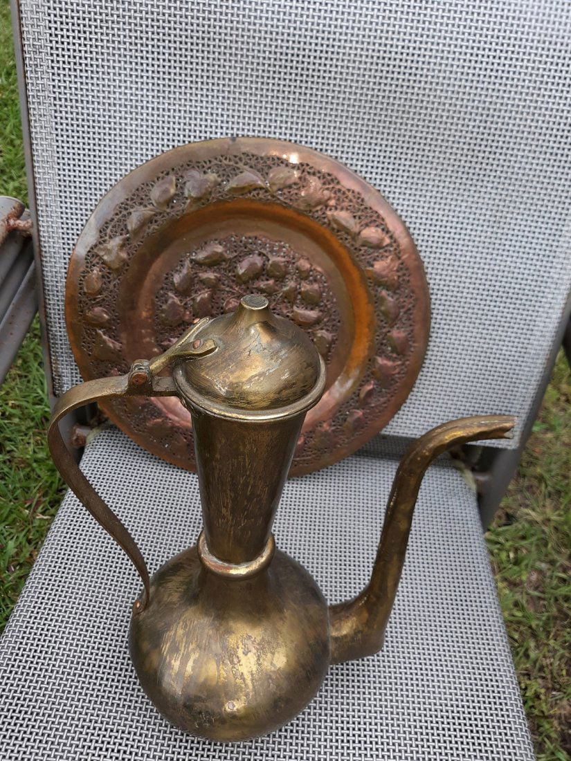 vintage copper and brass dallah & charger (1 of 7)