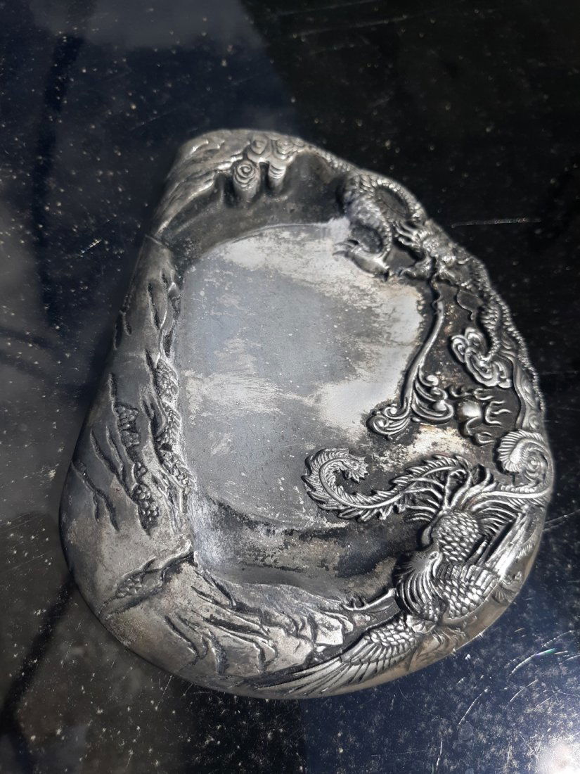 antique silver chinese ink stone calligraphy (1 of 3)