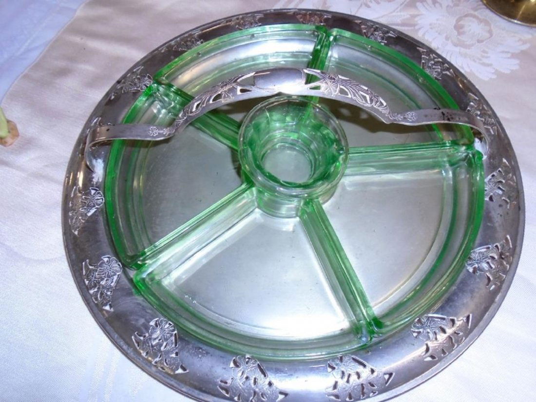 Vintage Farberware MCM Green glass divided Relish Tray (1 of 3)