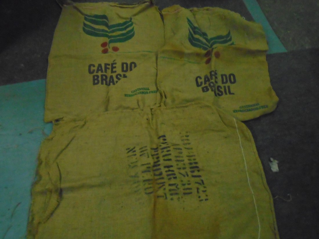 Lot of 3 Jute Burlap Coffee  Bean Bags vintage (1 of 3)