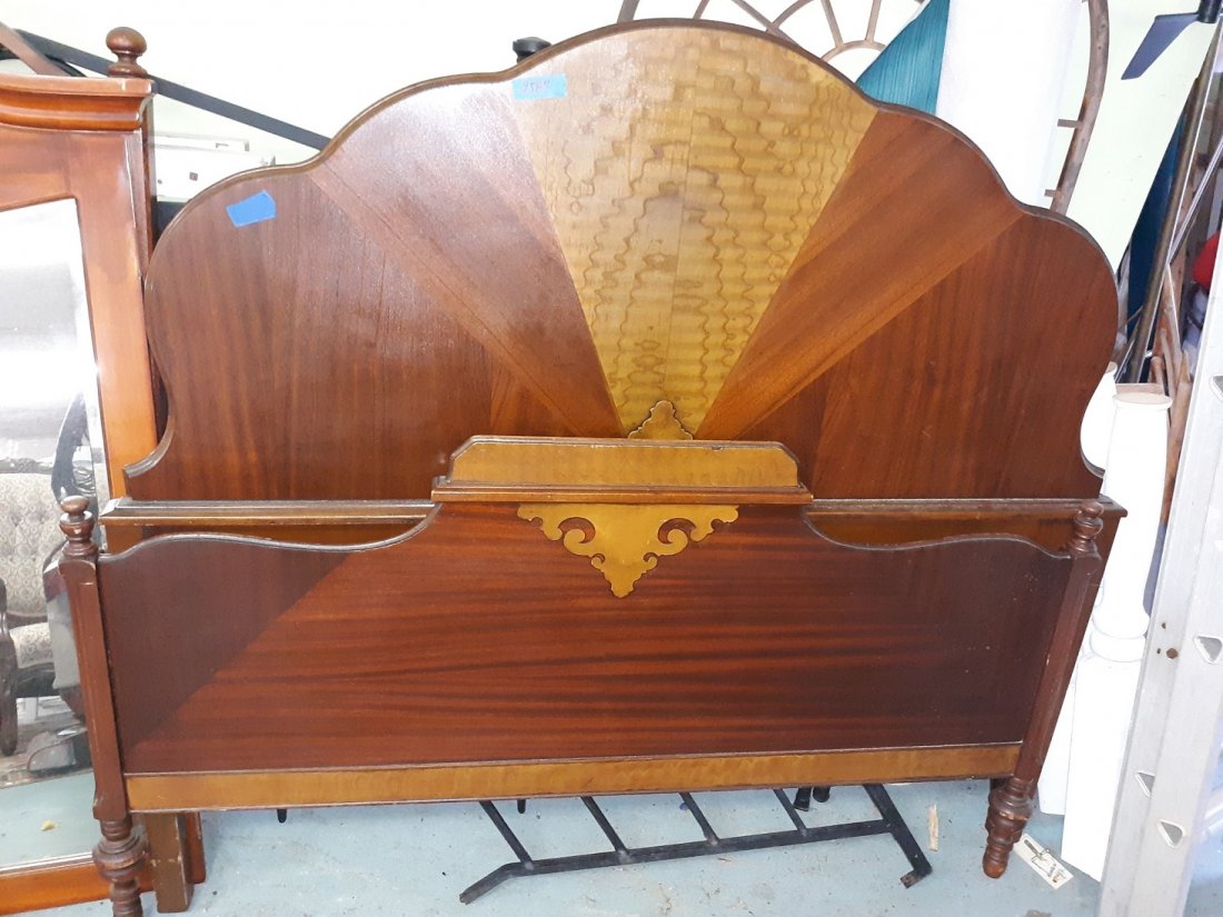 Antique Art Decco headboard and footboard: Antique Art Decco headboard and footboard 57" wide good condition back of headboard has veneer loss at bottom see pics