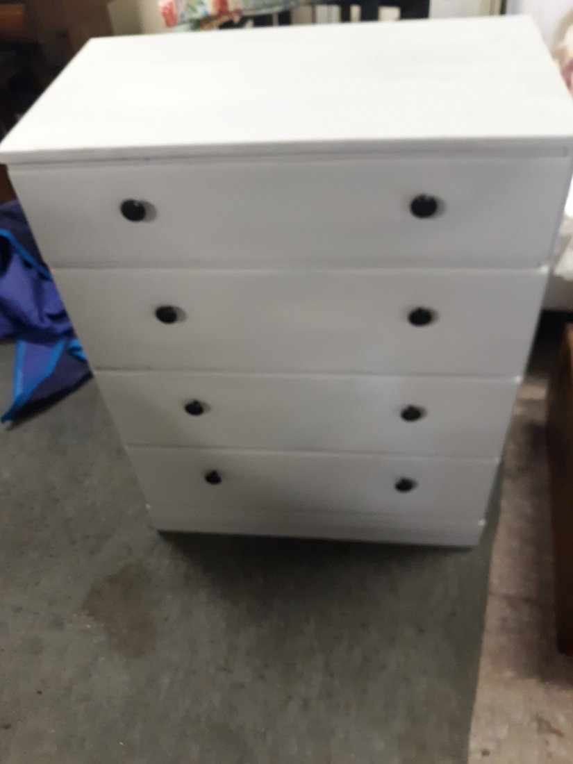 Wood 4 drawer Chest Gray Nice!: Wood 4 drawer Chest Gray Nice! nice all wood 4 drawer chest all drawers work. 34" x 26 1/2" x 15" see pics