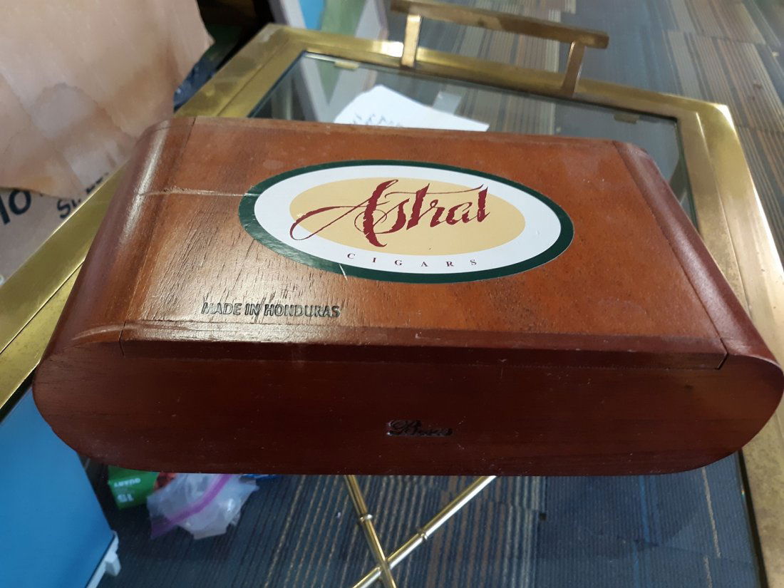 vintage astral curved wood cigar box: beautiful cigar box curved sides by astral cigar honduras very good condition see pics 11" wide x 6" deep x 3" tall put a handle on it make a great purse too! see pics