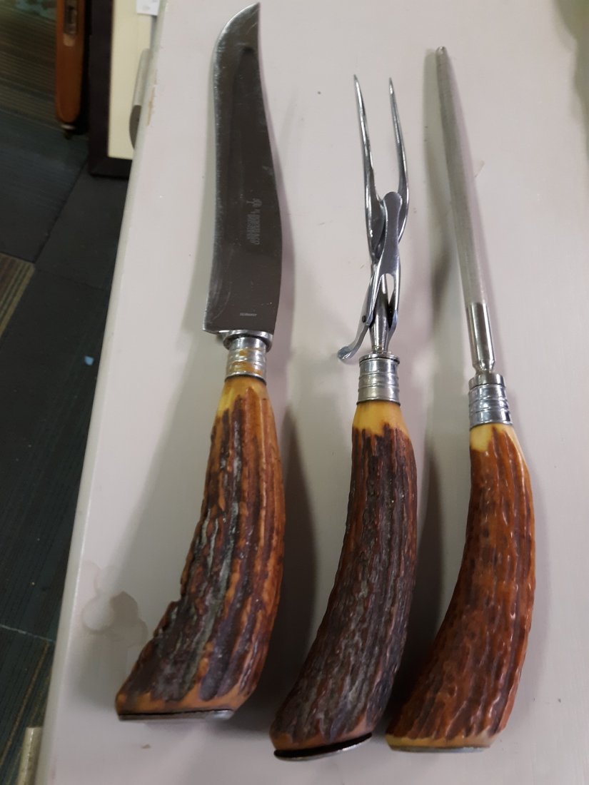 beautiful stag carving set H Boker Co Germany: estate fresh carving set stag handle made in Germany by H Boker and co in very good condition see pics
