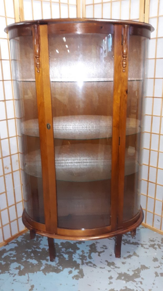 Curved Vintage Glass Curio China Cabinet w/key LQQK! (1 of 4)