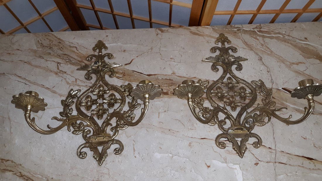 VTG Hollywood Regency Brass Wall Sconces pair (1 of 4)
