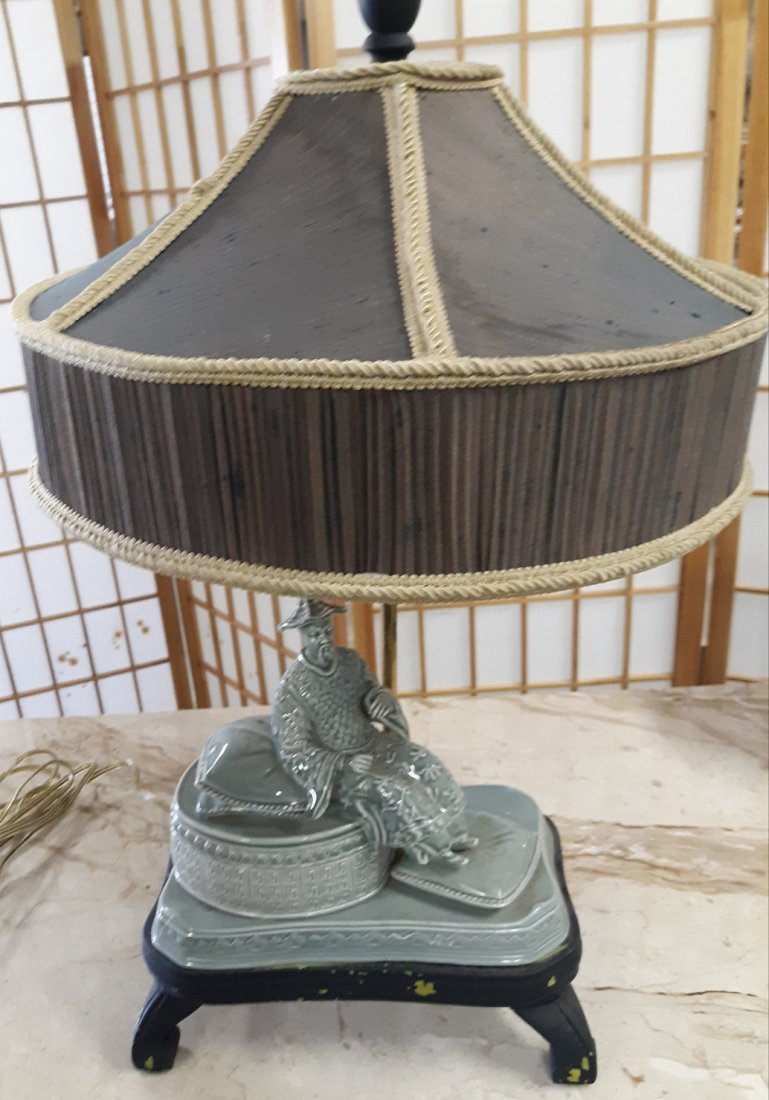 antique celadon Asain god lamp Beautiful! (1 of 8)
