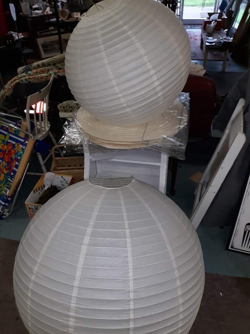 Rice Paper Soji Globe Lamp Collection lot of 6: 4 new unopened 24" soji rice paper globes w/expanders, 1 used 24" and 1 used 36" these can be hung as is or add your own light inside. all 6 for one bid seepics