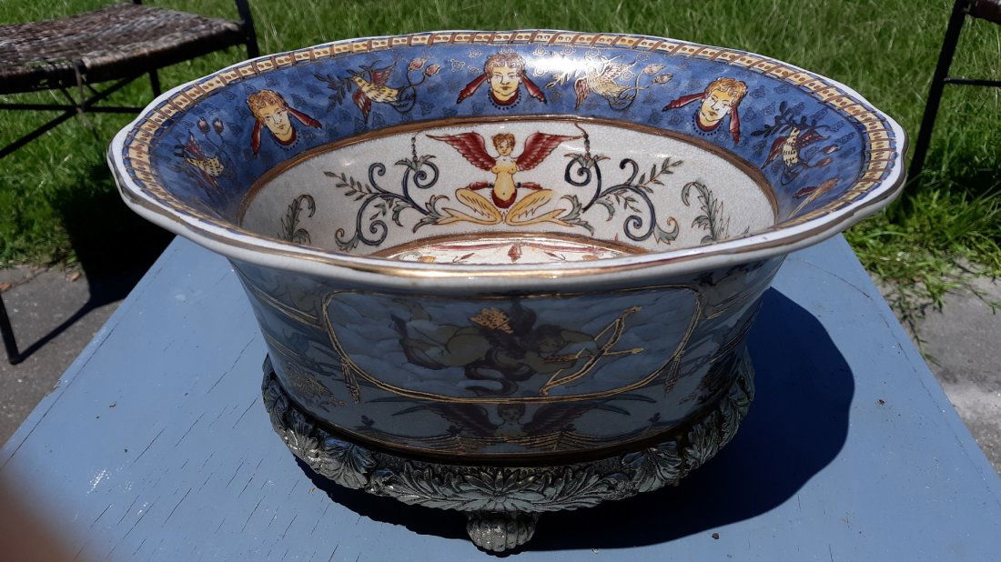 Hand Painted large Bowl Vase w/Cherubs signed (1 of 3)