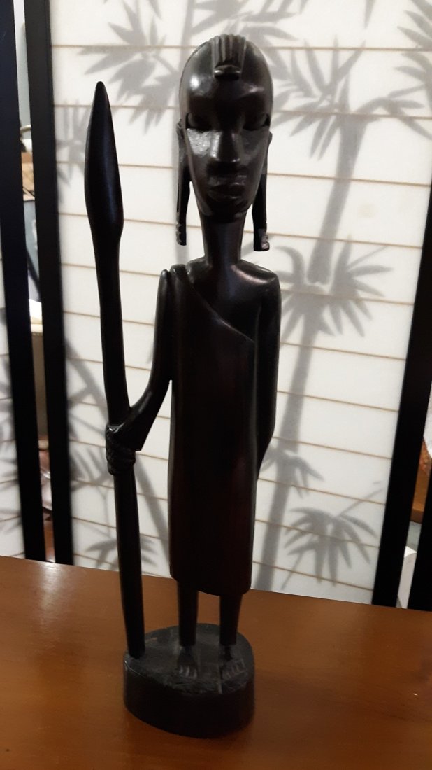 Vintage Handcarved Warrior from Tanganyika: Vintage Handcarved Warrior from Tanganyika East Africa Ebony Wood in great condition see pics 14"tall original label on bottom