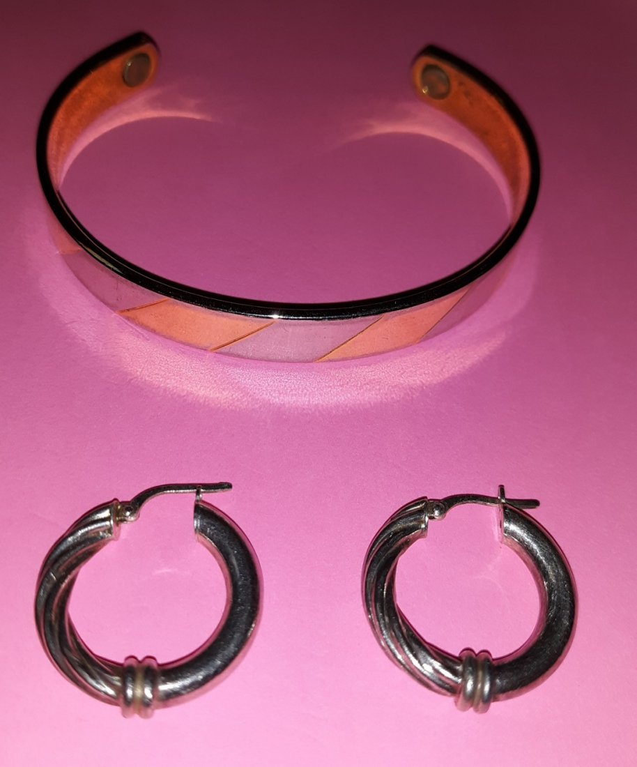Italy Sterling Earrings& Twotone Magnetic Bangle Bracel (1 of 3)