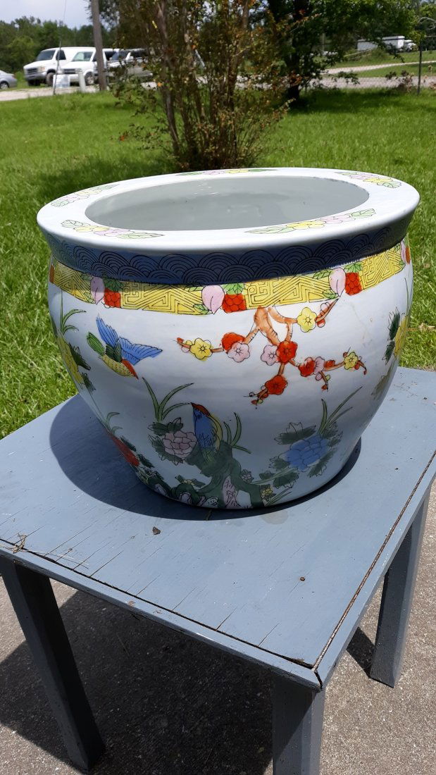 Vintage 20th Century Chinese painted porcelain fishbowl (1 of 5)