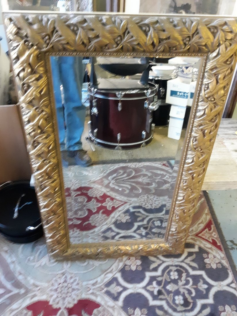 Vintage Beveled Mirror Gold gesso style: estate fresh mirror gold gesso style beveled 37" x 23" can be hung either way 37" x 23 " in good condition see pics