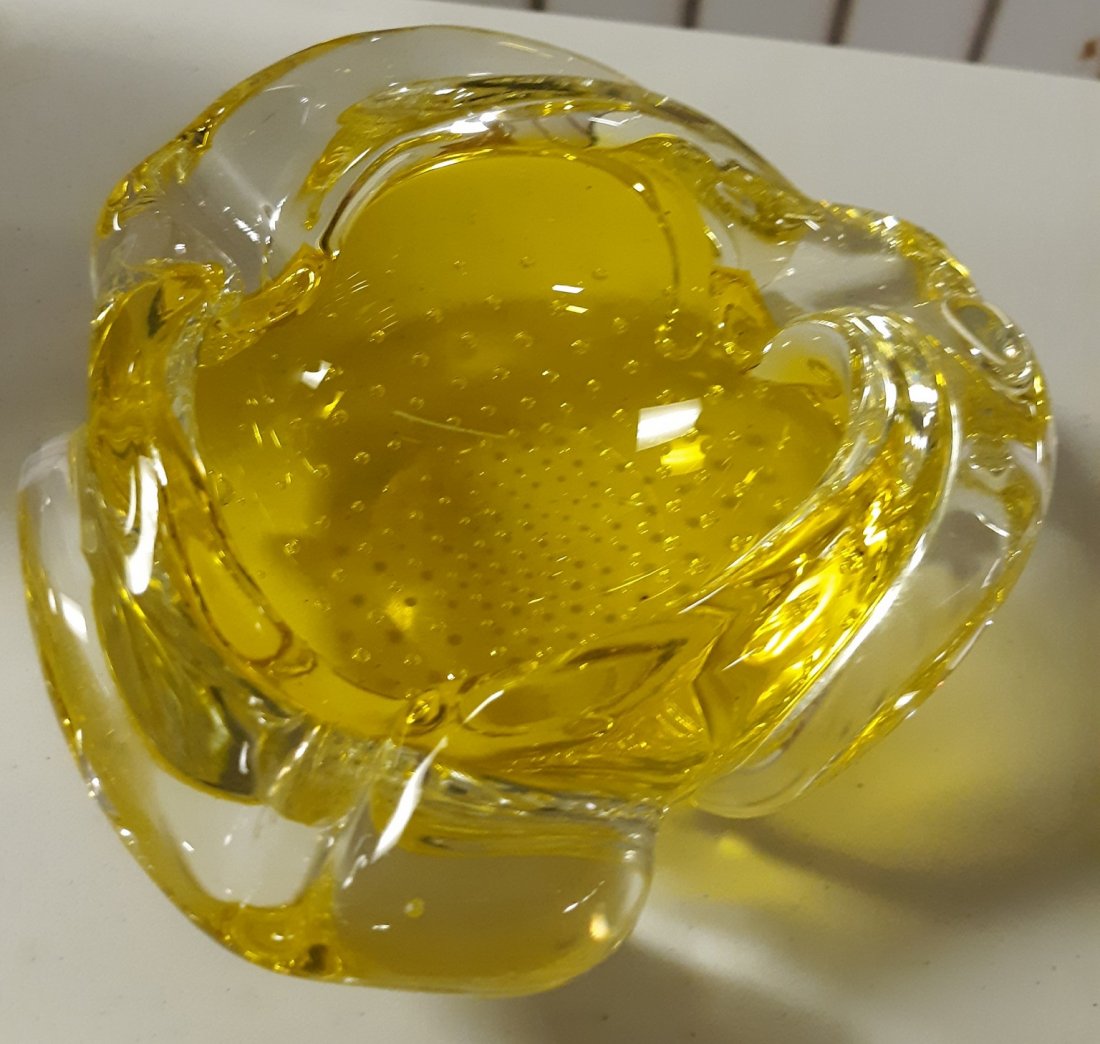 Fratelli toso murano controlled bubble ashtray MCM: stunning mid century toso murano controlled bubble pinwheel ashtray gorgeous lemon yellow and clear with the controlled bubble execution only a master blower could do! again this is a piece for for th