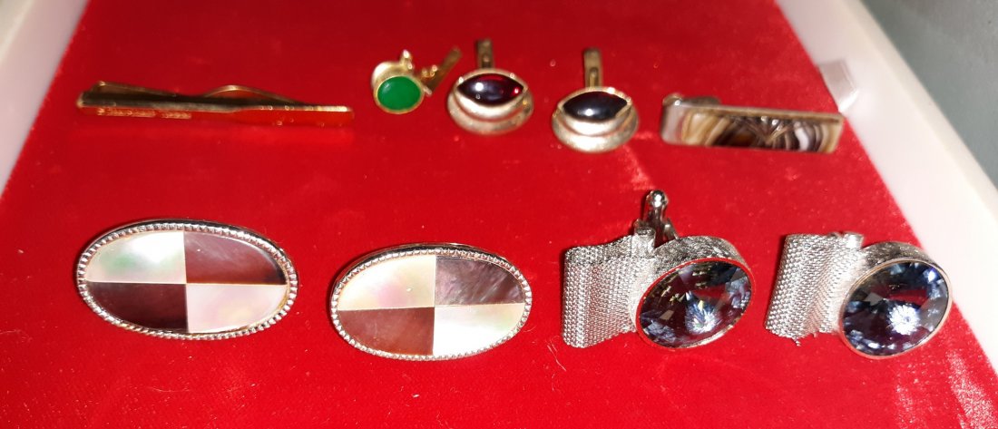Cufflinks Vintage tie tack,tie clip snap on: nice vintage cufflinks swank mother of pearl ruby cats eye cufflinks snap on tie clip ++ see pics great lot all for one bid