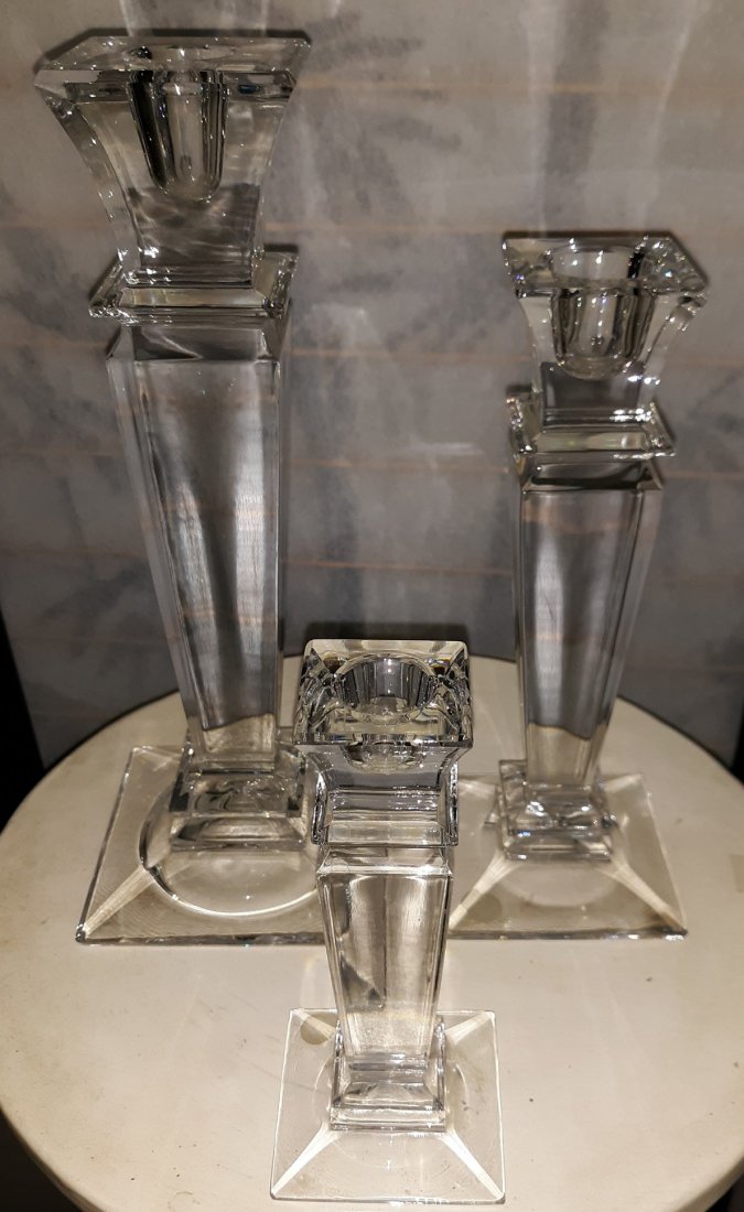 vintage Slovakia Lead Crystal Candle Sticks 3: beautiful graduated set of 3 lead crystal candlesticks made in slovakia 24 % lead crystal no damage 10 1/4" 8 1/4" 5 3/4" see pics no damage gorgeous