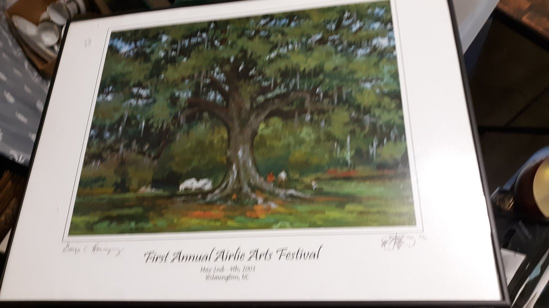 First Annual Airlie Art Festival Lithograph signed/Num: First Annual Airlie Art Festival Lithograph signed/Numbered/Framed signed by George C Hemingway III 26/50 Airlie Gardens Wilmington NC may 2nd - 4th 2003 nicely framed 24" x 18" see pics