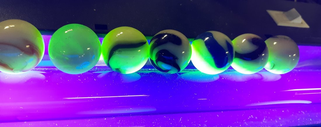 Vintage Vaseline Shooter Marbles lot of 10: lot of 10 vintage vaseline shooters marbles 7/8" - 1" all glow under blacklight see pics from estate