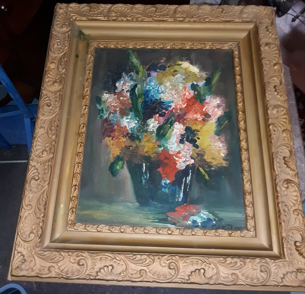 Jose Fabri Canti Attrib Oil on Board Still Life Gesso: Great still life oil on board appears to be a very early work by jose fabri canti? attributed 25 1/2" x 29 1/2" frame 16" x 20" art size see pics