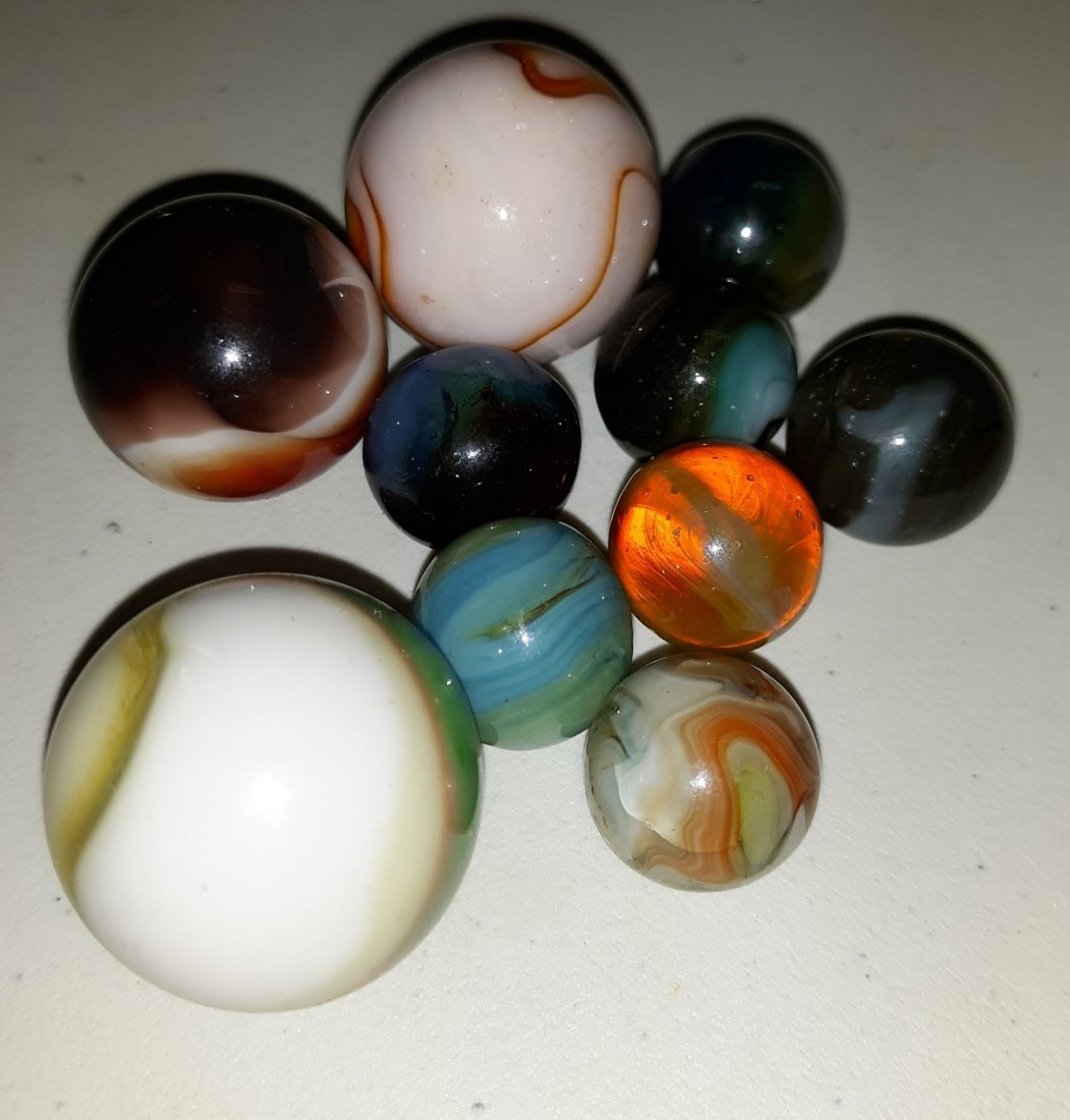 Antique Estate Marbles,swirls,shooters lot of 10: beautiful estate marbles looks like mostly handmade some have large pontil see pics lot of 10