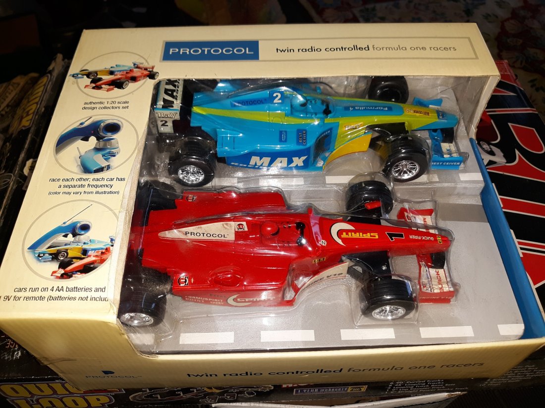 New In Box 1/20th Twin Radio Control Formula One Racers: new in box opened for pics protocol formula one radio controlled racers 1/20th scale see pics