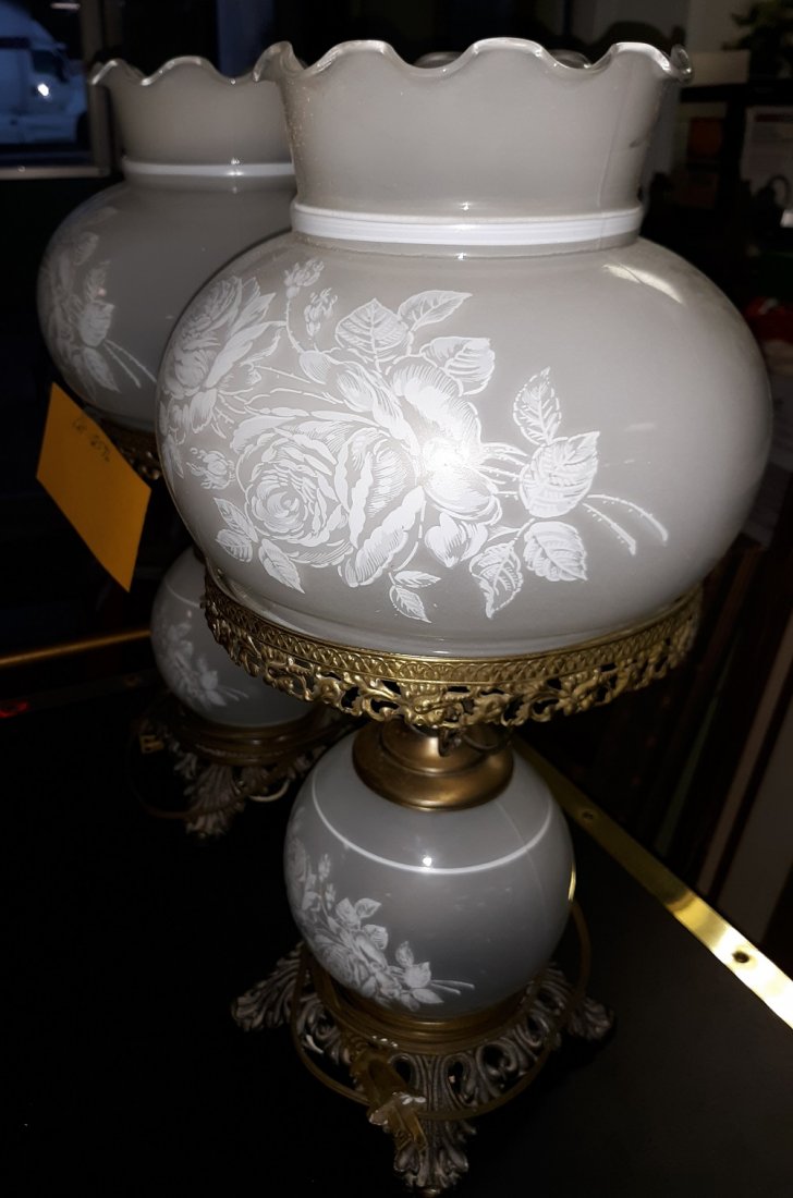 Vintage GTW Lamps 2 x bid: nice estate gone with the wind style lamps perfect medium size for end tables or bedroom. lights up on the bottom too no chimney they are electric. 2 x bid **********Please note it is 2 times your bid