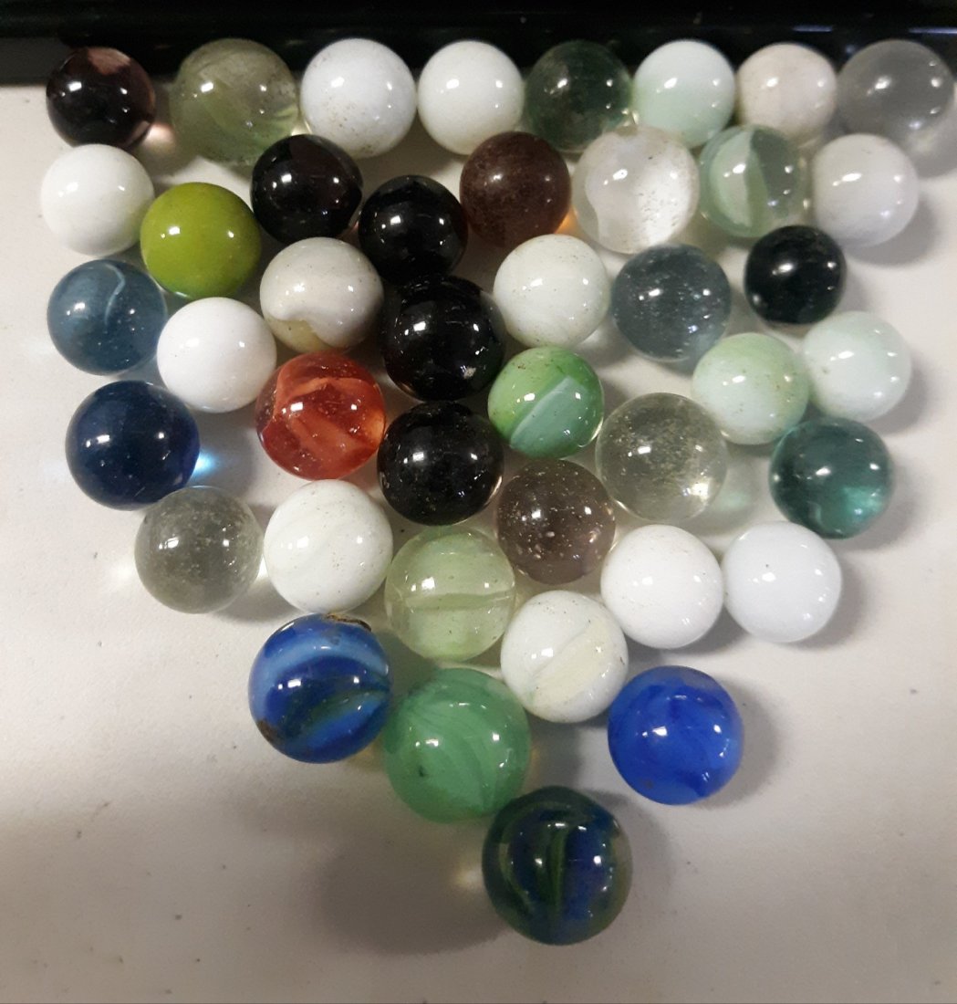 Large Lot of 42 Vintage Estate Marbles mostly hand made: estate advanced collector of marbles lot of 42! varying sizes less than 1/2" -5/8" seepics WOW!