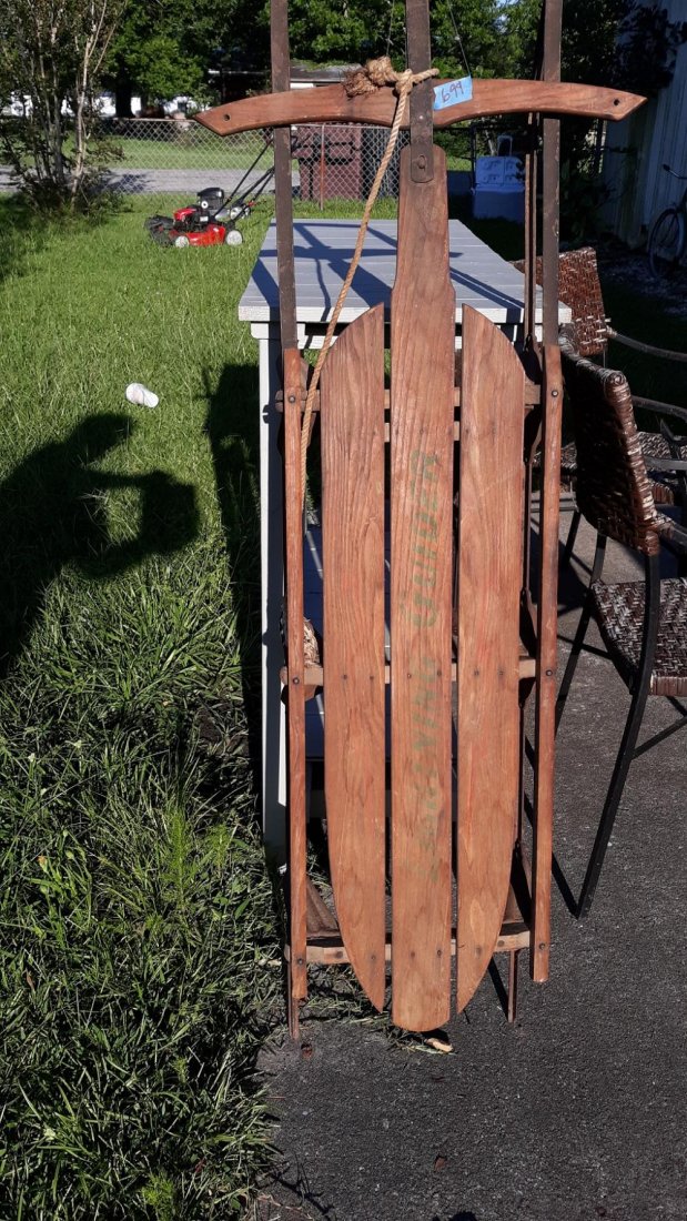 Vintage Lightning Glider Wood Sled: Vintage Lightning Glider Wood Sled ,Wooden Sled with Steel Rails.in good condition see pics